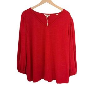 NWT Max Studio Cherry Red Textured V-Neck Puff Sleeve Blouse Size 2X